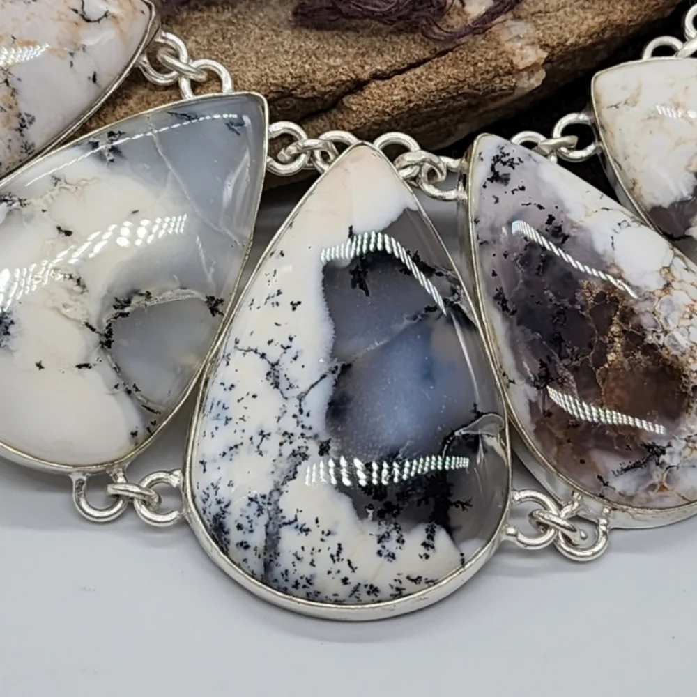 Genuine Stone DOLOMITE Crystals SILVER 925 Heavy Chain Necklace Unique Jewelry